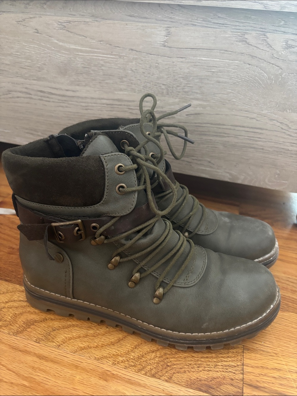 Women's Olive Lace-Up Ankle Booties